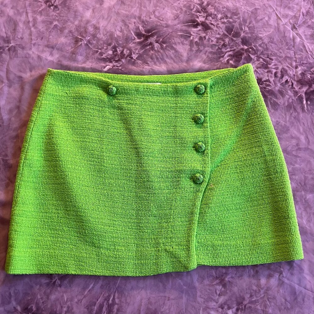 Lime Green Tweed Like Mini Skirt